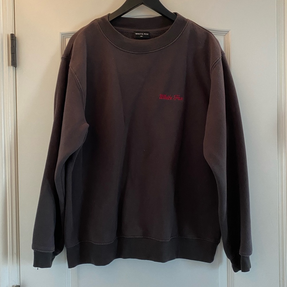 White Fox Boutique Charcoal Crewneck Sweatshirt with Red Logo